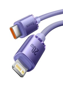 كابل كريستال شاين سيريس سريع الشحن بمنفذ USB-C إلى Lightning وتقنية PD (بطول 1.2 م) وقدرة 20 وات مناسب لأبل آيفون 13/ 12/ 11/ برو/ ماكس/ ميني/ SE/ آي باد/ آيربودز والكثير غير ذلك أرجواني