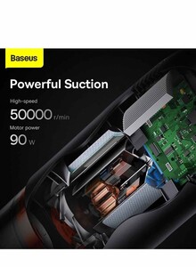 Baseus A7 Mini Car Vacuum Cleaner 90W 6000Pa with 5m Power Plug Grey