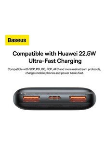 باسيس - بنك طاقة محمول USB C مع شاشة رقمية (10000 مللي أمبير مع منفذ USB C واحد ومنفذين USB A لشحن يصل إلى 22.5 واط - أسود
