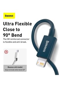 Baseus Superior Series USB to Lightning-Fast Charging Cable Data Transfer 2.4A for iPhone 13 12 11 Pro Max Mini XS X 8 7 6 5 SE iPad and More (1M) Blue