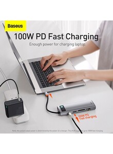 Baseus 9 in 1 USB C Hub Docking Station Adapter with 4K HDMI Power Delivery for MacBook Pro, Surface Pro, iPad Pro and Other Type C Devices Space Grey