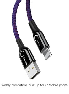 Baseus Lightning-Fast Charging Cable with Light Intelligent power-off 1M Nylon Braided Fast Charging \u0026 Sync - LED indicator, Compatible with iPhone 13 Pro/12/11/11 pro/11pro max/X XR Max 8 7 Plus and More Purple