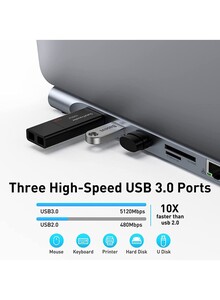 Baseus 11 in 1 Docking Station USB C Hub Triple Display USB C Adapter with 2 4K HDMI, 3 USB 3.0, Type-C Power Supply, VGA, SD/TF Card Reader, Ethernet, 3.5mm Audio for MacBook Pro/Air and Type C Dark Grey