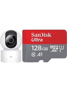 Xiaomi Mi 360° 1080P Bundle - Mi Home Security Camera 360 Degree 1080P White with SanDisk 128GB Ultra microSDXC UHS-I Card