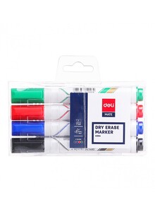 ديلي - طقم أقلام ماركر قابلة للمسح الجاف للكتابة على السبورة البيضاء مكون من 4 قطع متعدد الألوان
