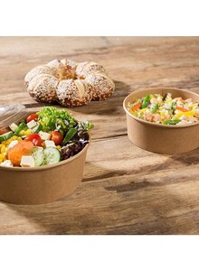 SNH PACKing 50 Pieces Kraft Salad Bowl With Lid Brown 750ml