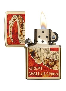Zippo Great Wall Of China Lighter Gold/Red/White