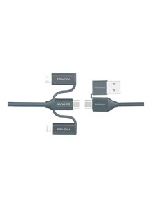 Promate 6-In-1 Hybrid Multi-Connector Cable For Charging & Data Transfer 60W Power Delivery Usb-C To Usb-C Grey