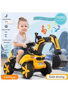 Inder Children Push Ride Excavator Toy Truck Non-Slip Manual Toddler Engineering Tractor Mini Four-Wheel Sliding Toy Car With Music and Lights ((Non-Electric))