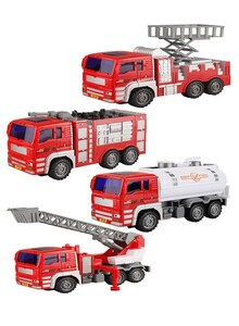 Inder 4 pcs Children's Fire Fighting Truck Toy Set Large Fall-Resistant Fire Rescue Fire Fleet Trucks Alloy Pull-Back High Simulation Traffic Toy Series for Boys Kids Children