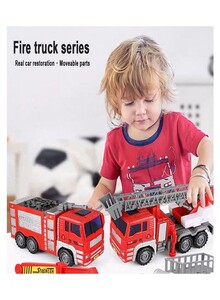 Inder 4 pcs Children's Fire Fighting Truck Toy Set Large Fall-Resistant Fire Rescue Fire Fleet Trucks Alloy Pull-Back High Simulation Traffic Toy Series for Boys Kids Children