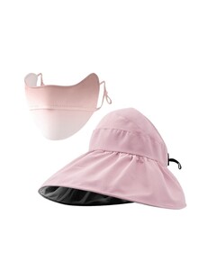 Inder Wide Brim Ponytail Hat Sun Visor Valcro Adjustable and Breathable Face Mask Ear Loop Adjustable UV Protection for Women Pink