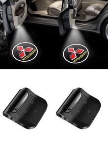 Inder 2 Piece Wireless Infrared Sensor Car Door Mitsubishi Logo Light Black