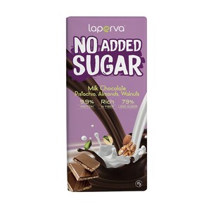 Laperva No Added Sugar Chocolate Bar, Milk Chocolate Pistachio, Almonds and Walnuts, 1 Bar