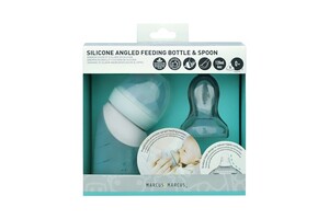 Marcus & Marcus Silicone Angled Feeding Bottle & Dispensing Spoon Set- Mint