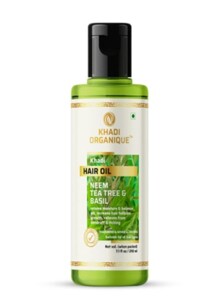 Khadi Organique Neem Tea Tree & Basil Natural Hair Oil 210 ml Paraben & Mineral Oil Free