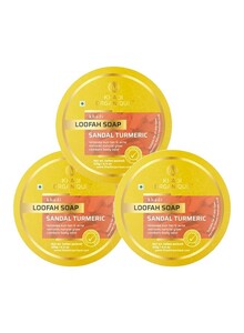 Khadi Organique Sandalwood And Turmeric Loofah Soaps Pack Of 3 Yellow 125 g