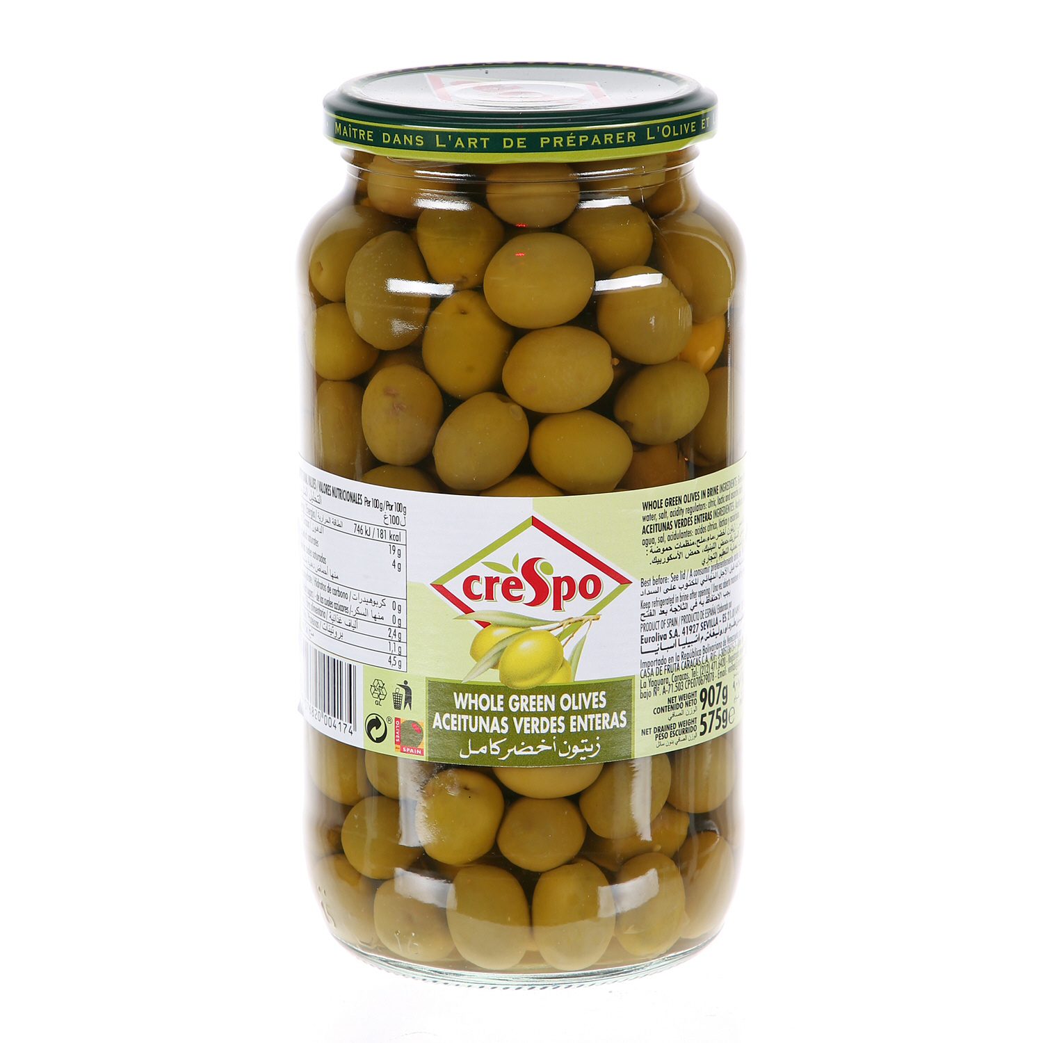 Crespo Whole Green Olives Jar 575gm