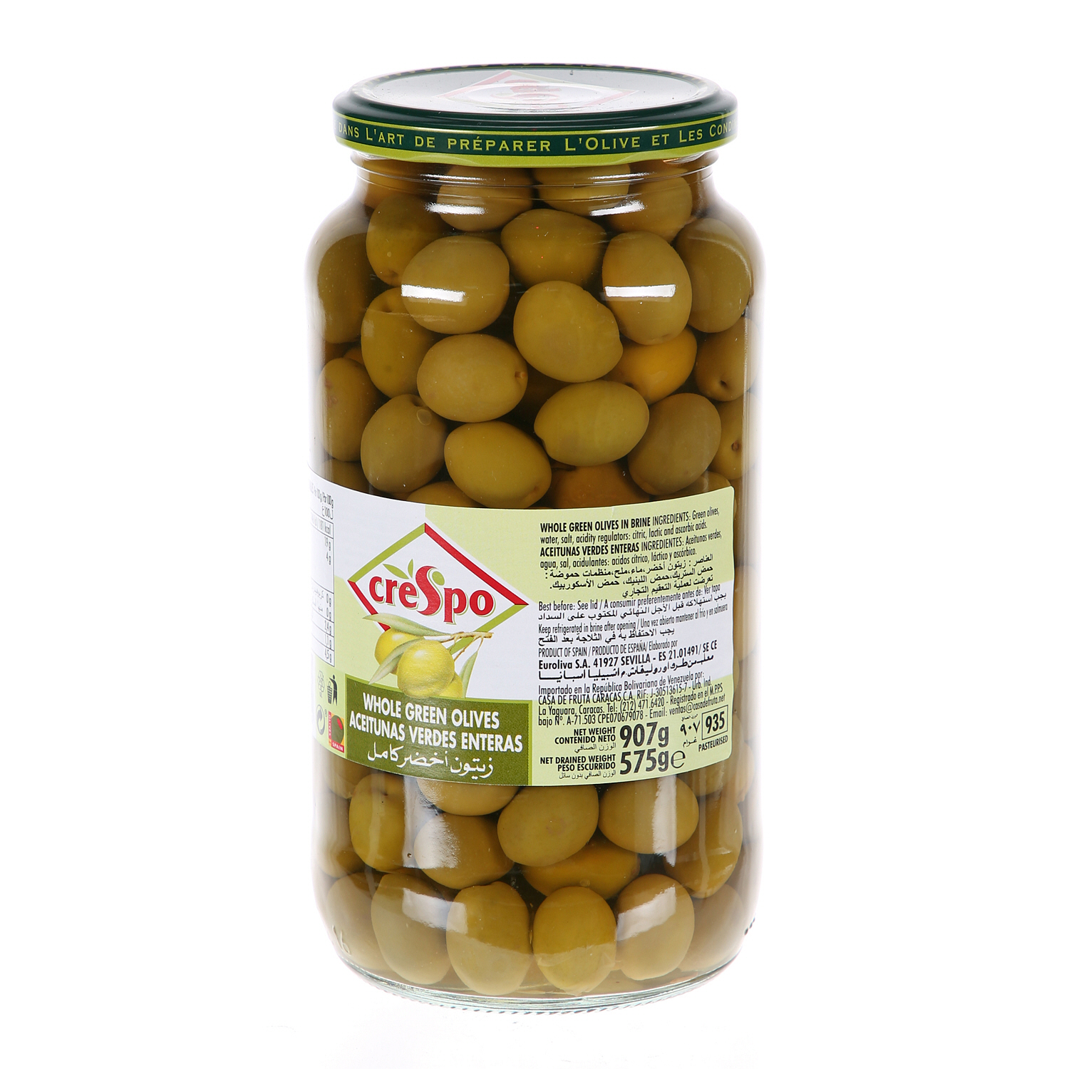 Crespo Whole Green Olives Jar 575 g