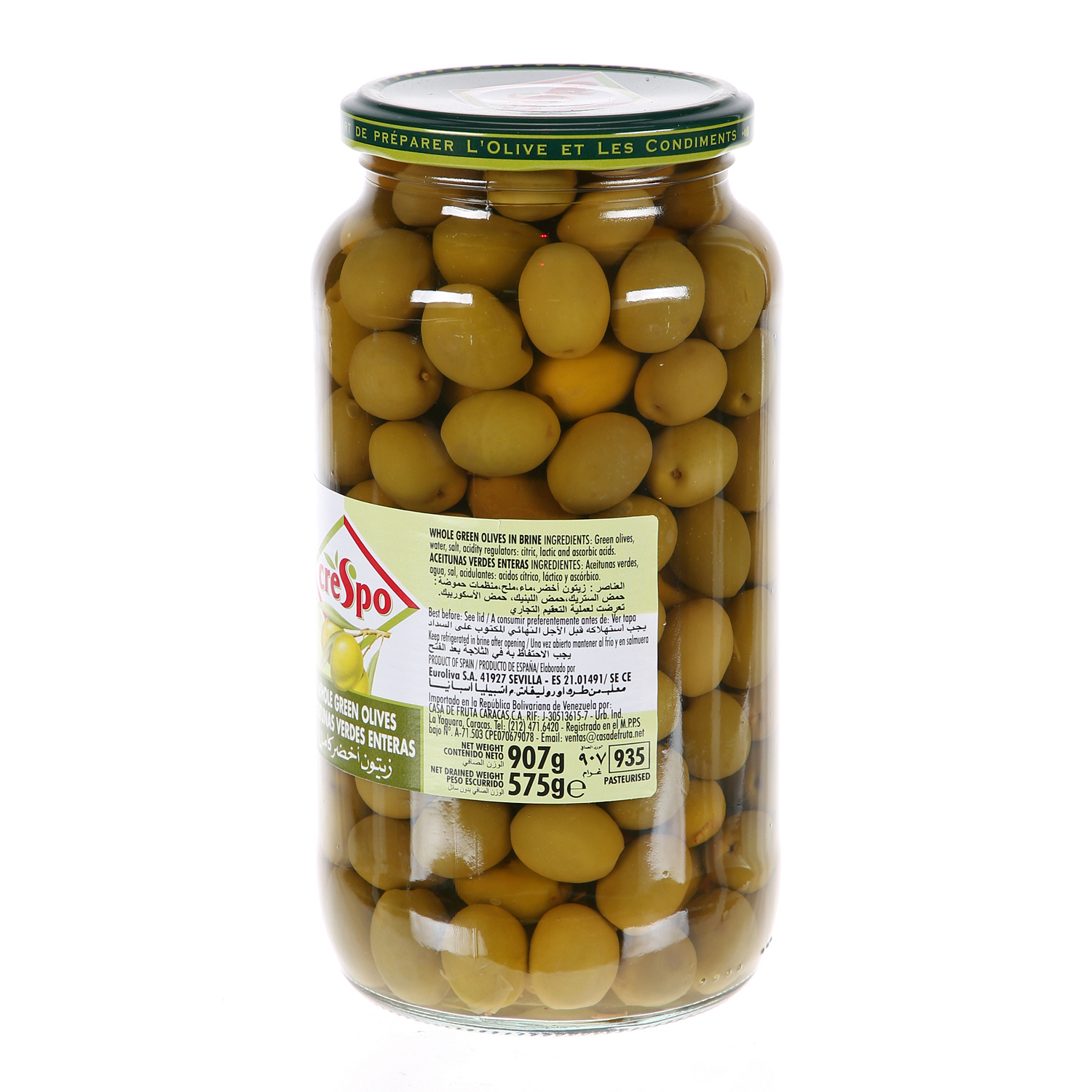 Crespo Whole Green Olives Jar 575 g