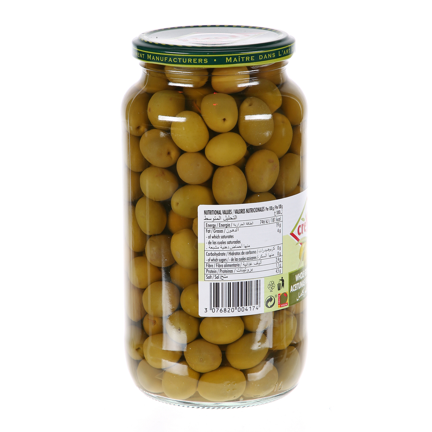 Crespo Whole Green Olives Jar 575 g