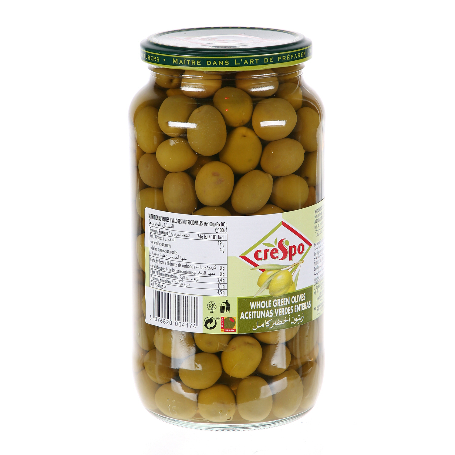 Crespo Whole Green Olives Jar 575gm