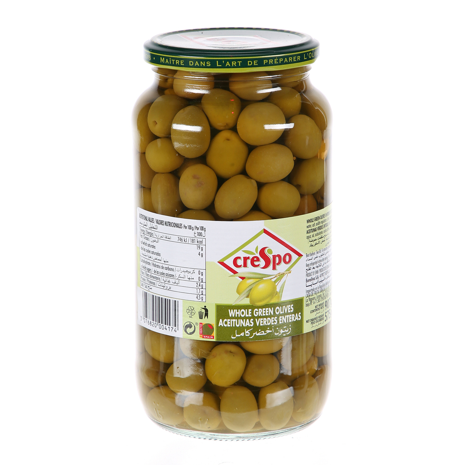 Crespo Whole Green Olives Jar 575 g