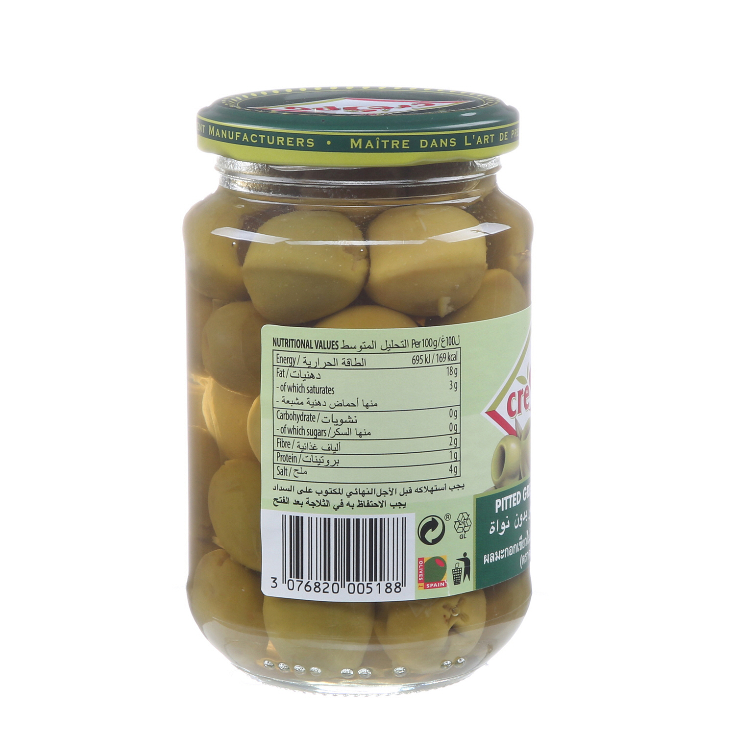 Crespo Pitted Green Olives Jar 160 g