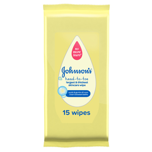 Johnson's Wipes Head-to-Toe® Skincare Wipes pack of 15 wipes
