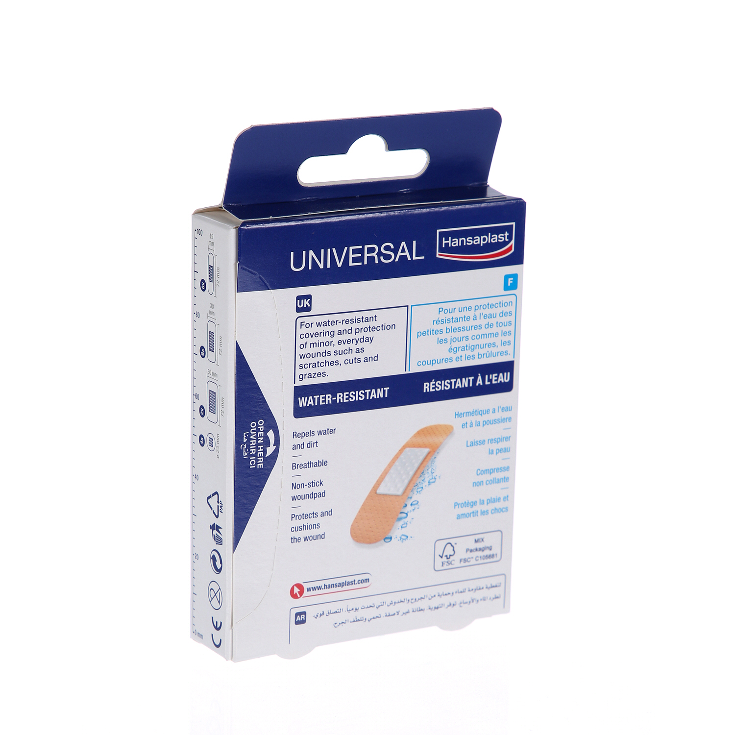 Hansaplast Universal Plasters Water-resistant and Strong Adhesion Strips 20 Pieces