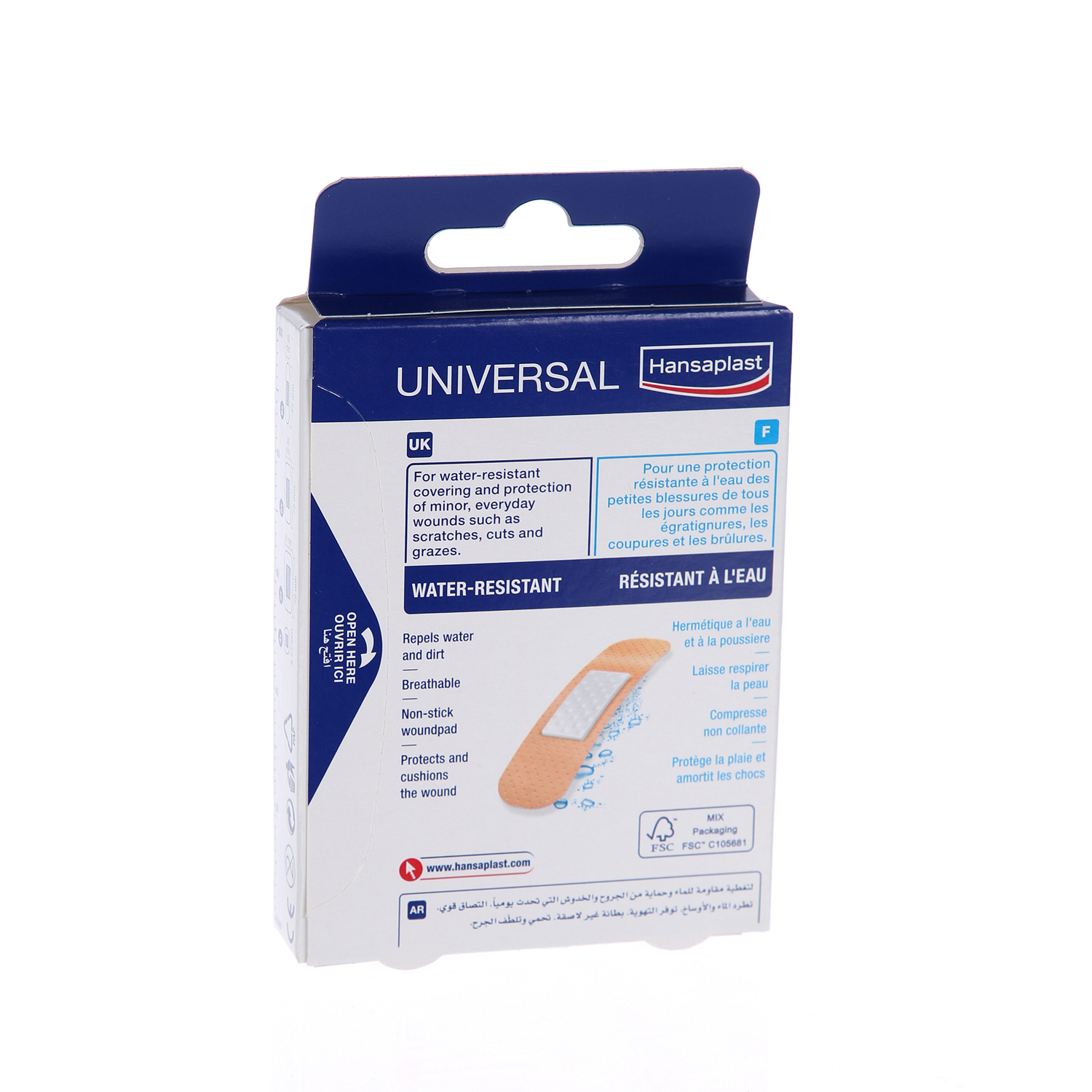 Hansaplast Universal Plasters Water-resistant and Strong Adhesion Strips 20 Pieces