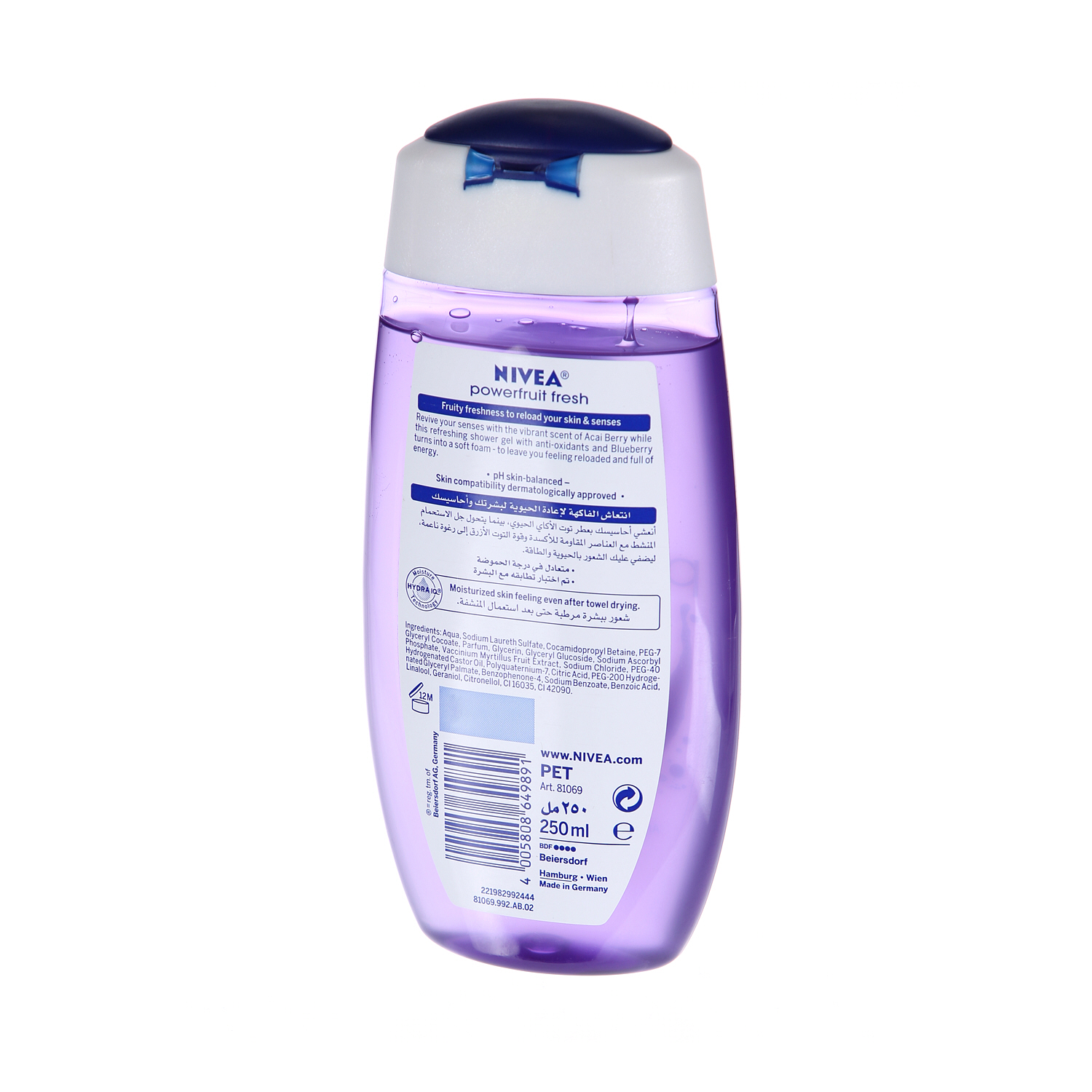 Nivea Shower Gel Body Wash Fresh Powerfruit Antioxidants Blueberry Scent 250 ml