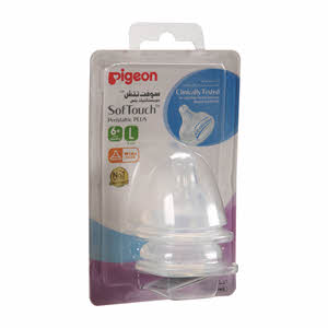 Pigeon Softouch Peristaltic Plus Wide Neck Silicone Teat 01869 Large Clear 2 Pieces