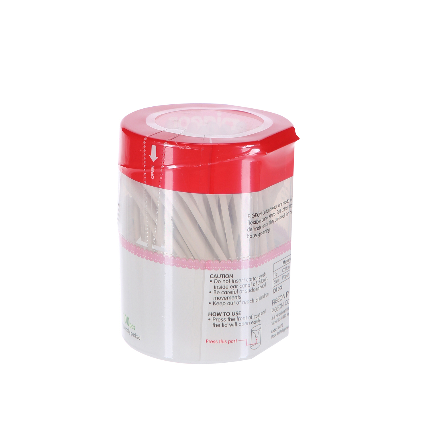 Pigeon Cotton Swabs Hinged Case 100 Pack