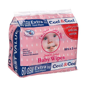 Cool & Cool Regular Baby Wipes 2 × 80 Pack