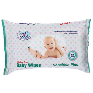 Cool & Cool Alcohol Free Sensitive Plus Baby Wipes White 64 Wipes