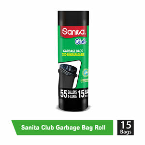 Sanita Club Garbage Bags Biodegradable 55 Gallons 15 Bags