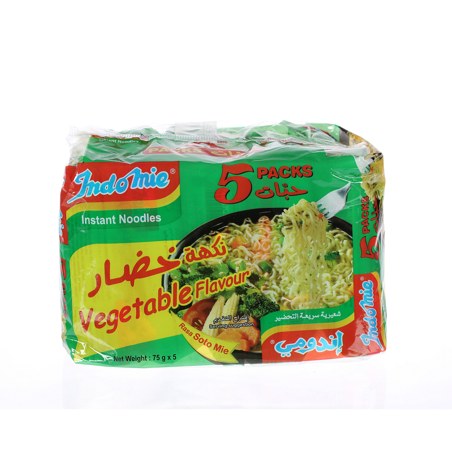 Indomie Instant Noodles Vegetable Flavor 75 g × 5 Pack