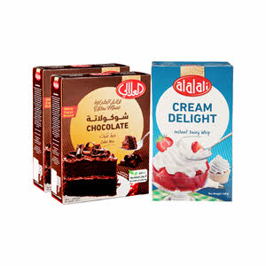 Al Alali Cake Mix Chocolate 500gm x 3PCS + Cream 168gm