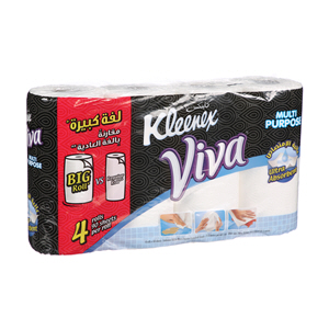 Kleenex Viva MultiPurpose U La Absorbent Kitchen Towel Rolls White 28m 2 Ply 90 Sheets 4 Rolls
