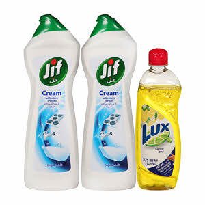 Jif Cream Regular 2 X 750Ml + Lux Dish Wash 375Ml