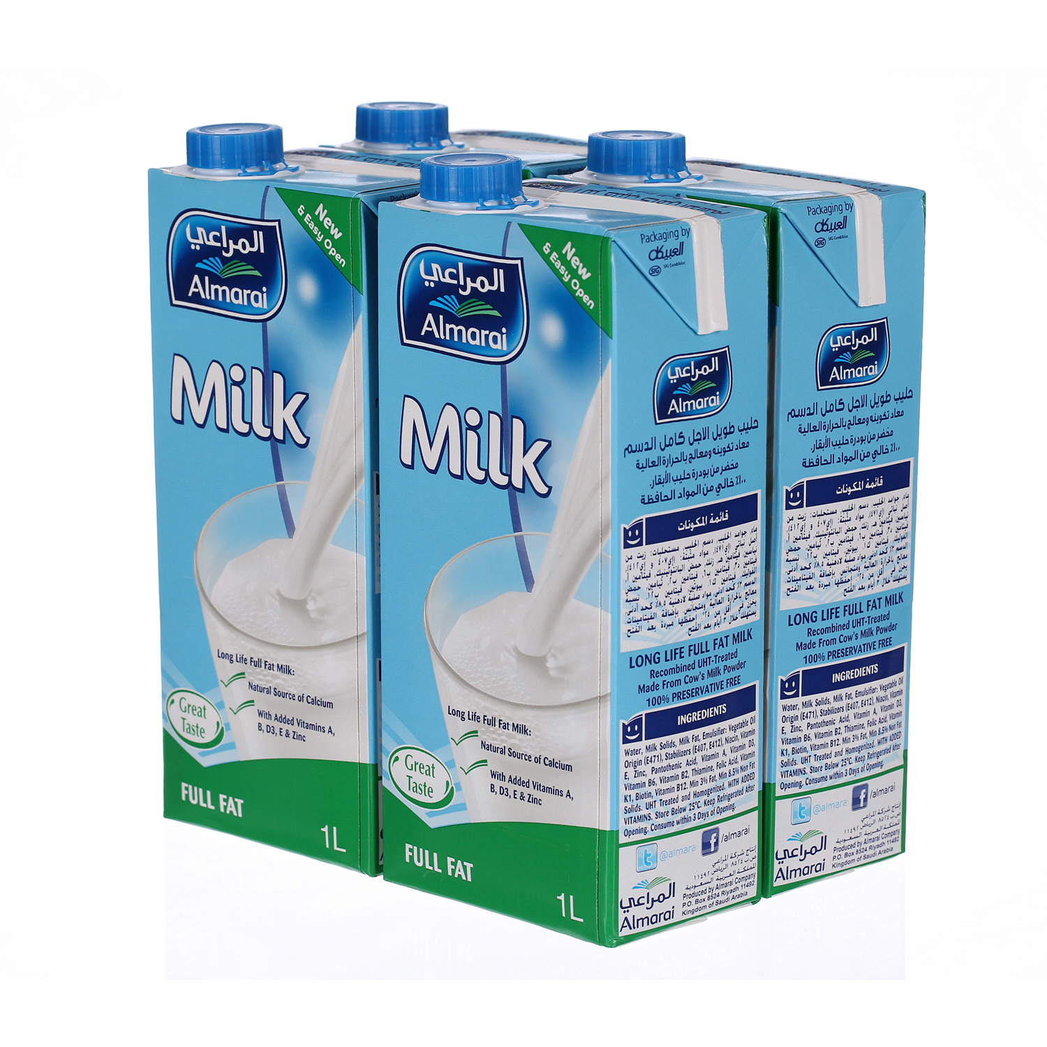 Al Marai Long Life Milk Full Fat with Vitamin 1 L × 4 Pack