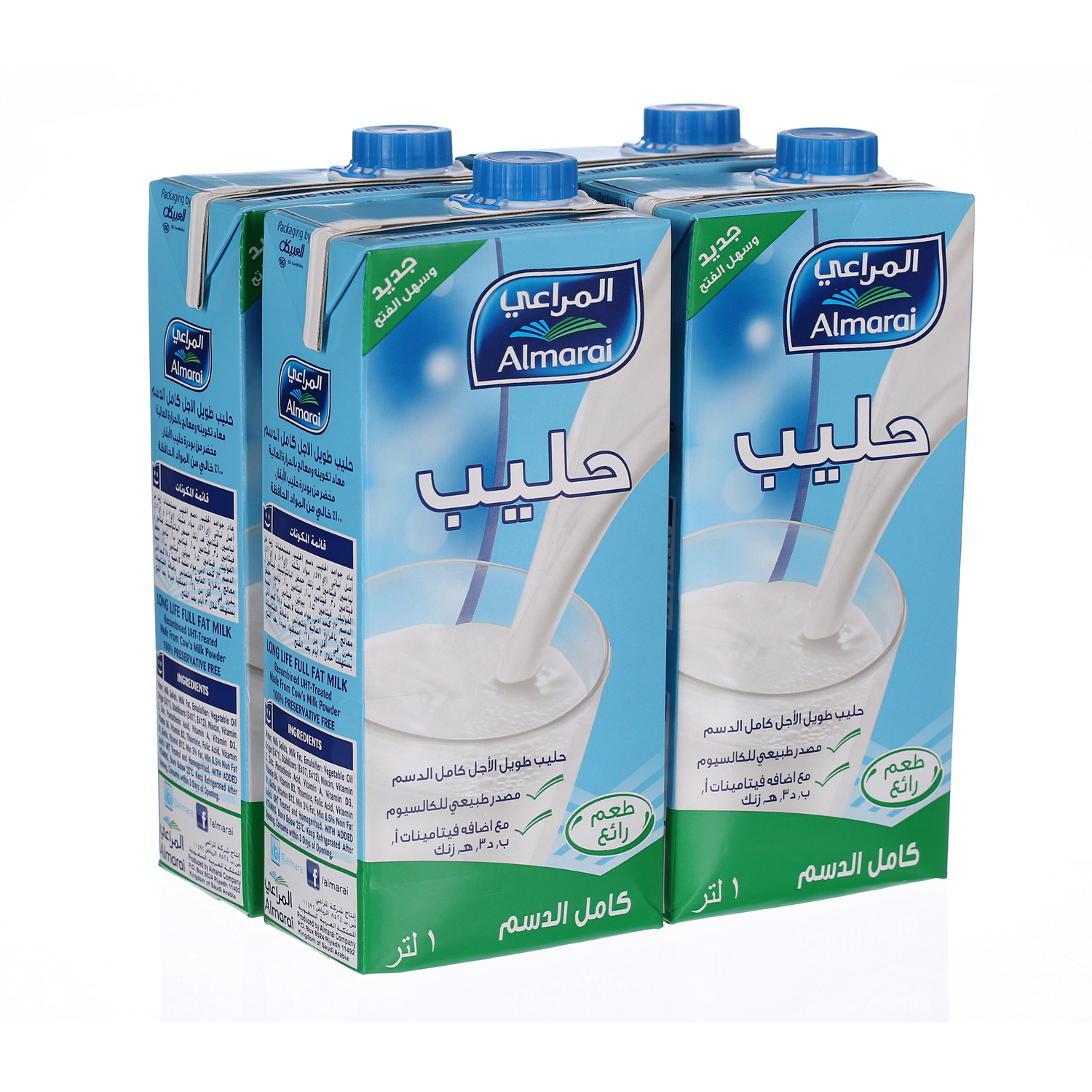 Al Marai Long Life Milk Full Fat with Vitamin 1 L × 4 Pack