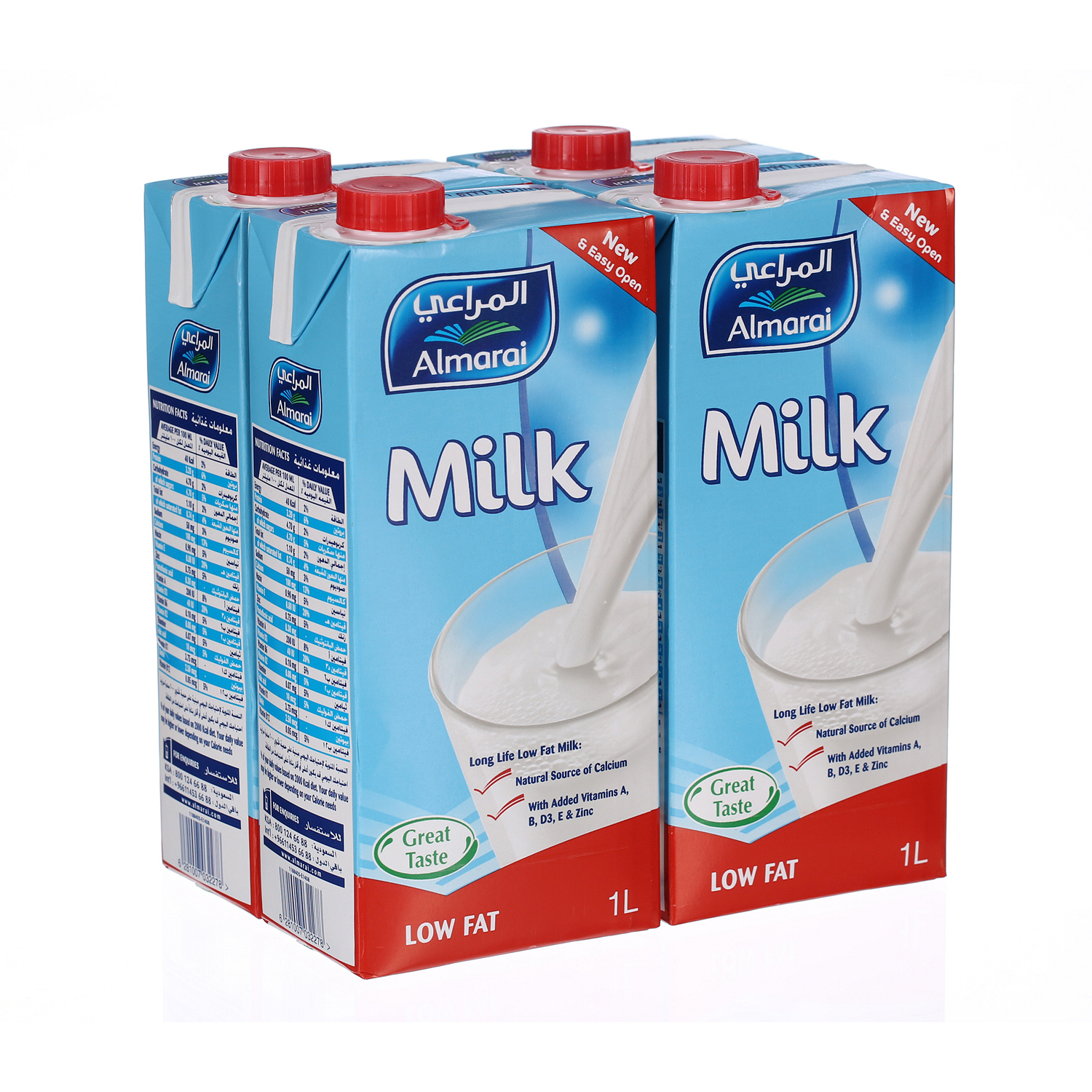 Al Marai Long Life Milk Low Fat with Vitamin 1 L × 4 Pack