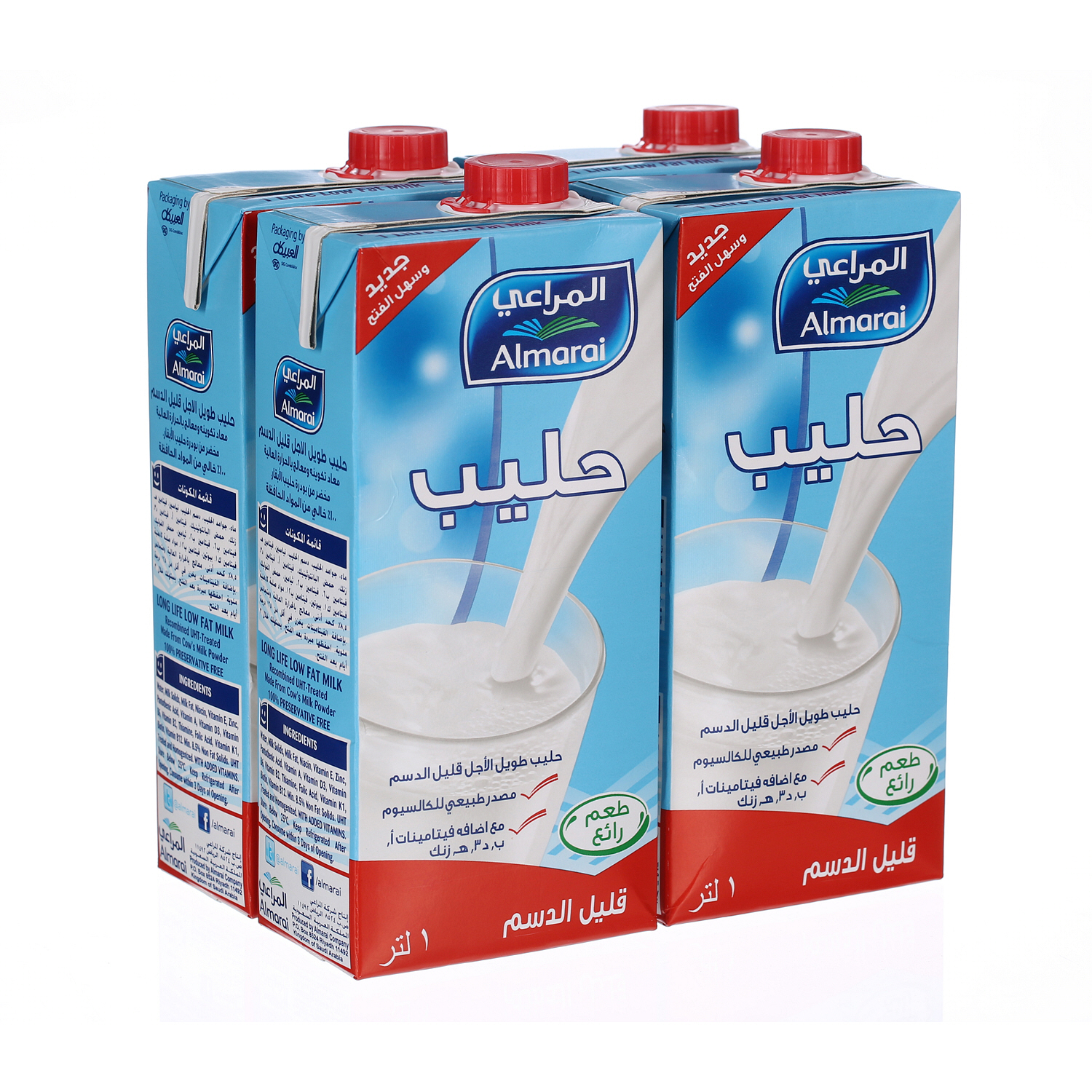 Al Marai Long Life Milk Low Fat with Vitamin 1 L × 4 Pack