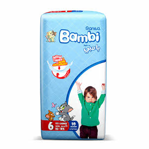 Sanita Bambi Extra Absorption Diapers Size 6 XXL, 10-Diapers Regular Pack - 16+ Kg