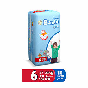 Sanita Bambi Extra Absorption Diapers Size 6 XXL, 10-Diapers Regular Pack - 16+ Kg