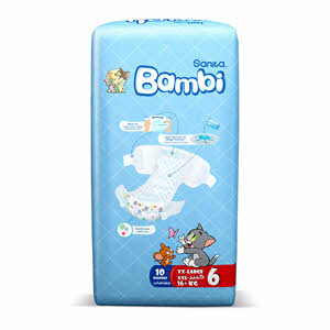 Sanita Bambi Extra Absorption Diapers Size 6 XXL, 10-Diapers Regular Pack - 16+ Kg