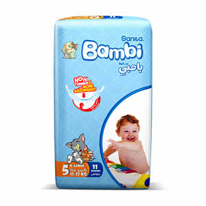 Sanita Bambi Baby Diapers Regular Pack Size 5, X-Large, 12-22 Kg, 11 Count