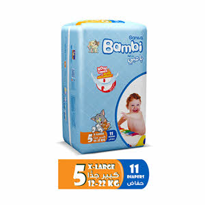 Sanita Bambi Baby Diapers Regular Pack Size 5, X-Large, 12-22 Kg, 11 Count